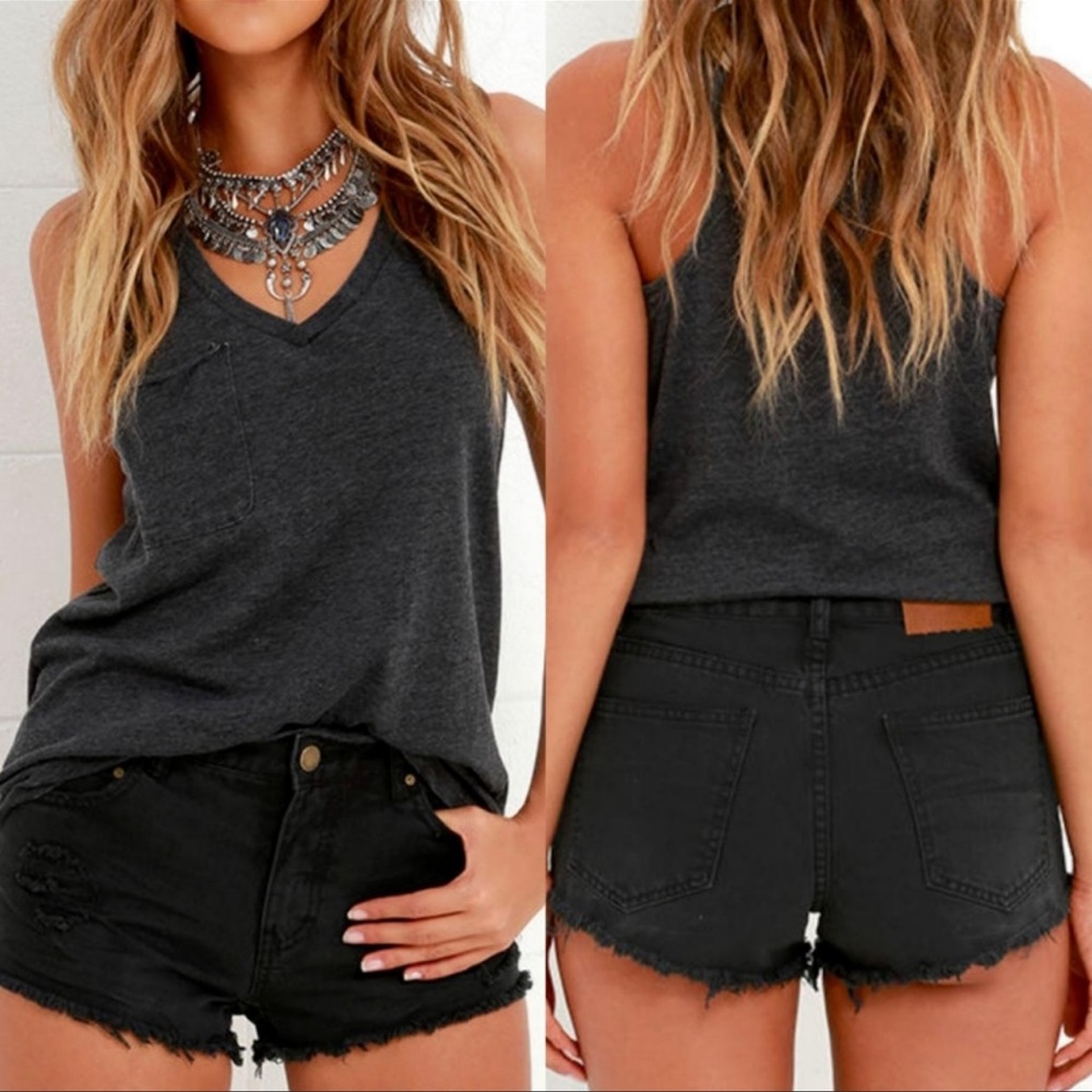 Billabong Highway Black Distressed Cutoff Denim Shorts